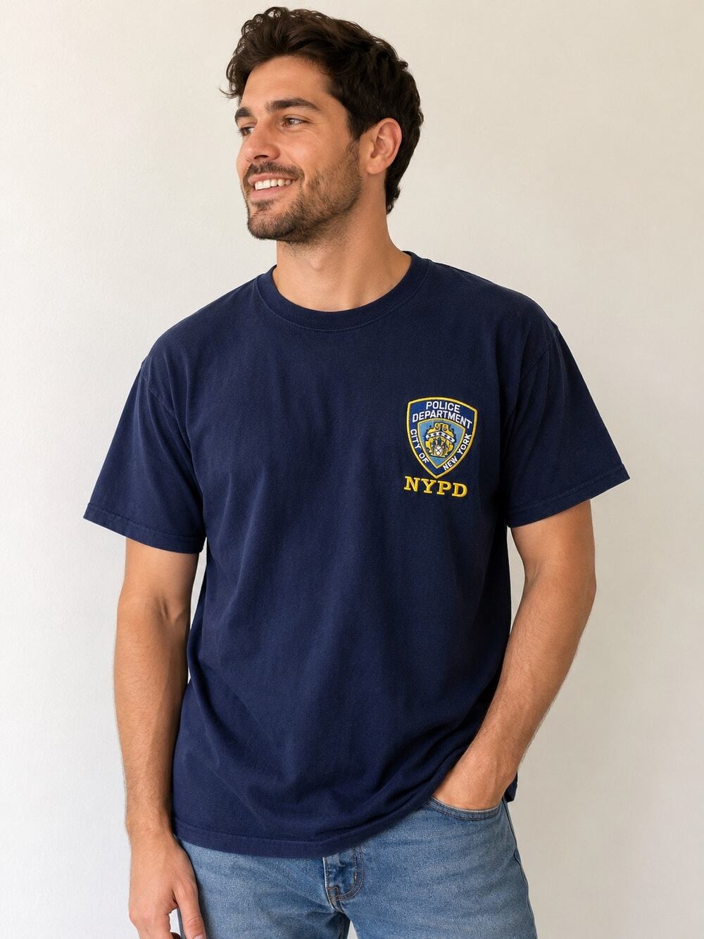 Officially Licensed NYPD Police Department Embroidered Logo T-Shirt Navy XL top